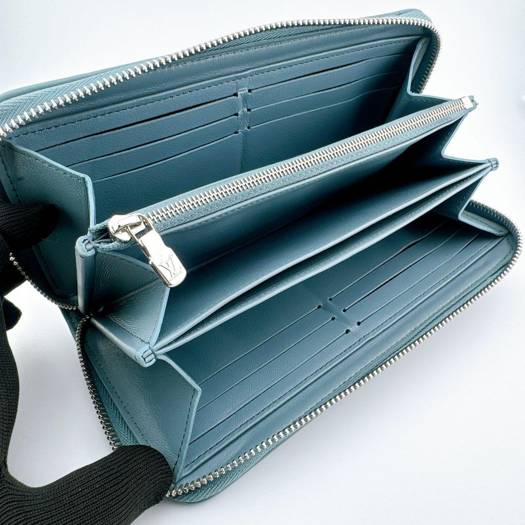 希少 ルイヴィトン ジッピー ウォレット モノグラム クッサン エンボス ブルー