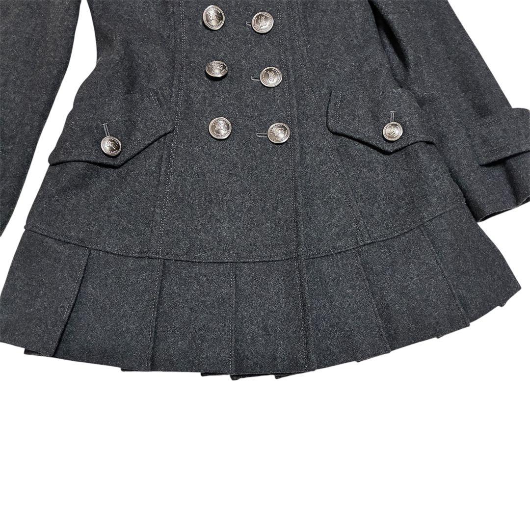 美品 バーバリーブルーレーベル ピーコート シルバーボタン グレー ノバチェック