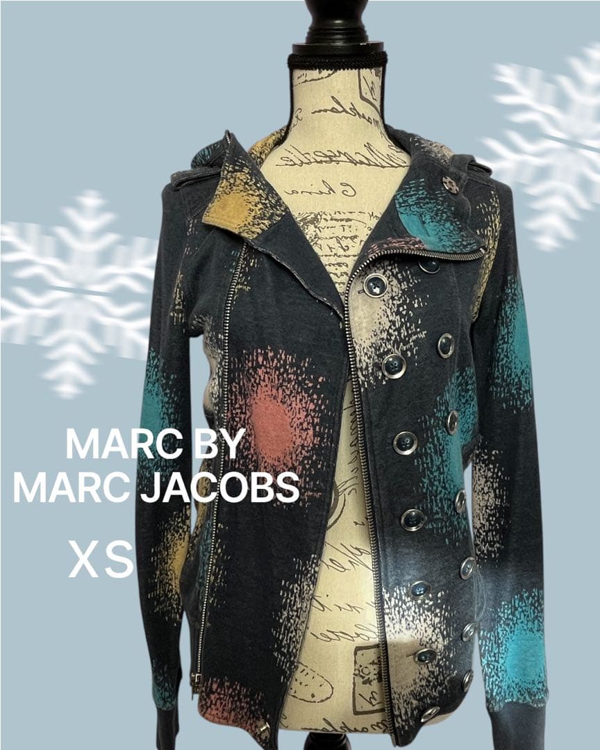 マークジェイコブス パーカー XS ライダース風 総柄 ⭐️ 個性的　ブルー系