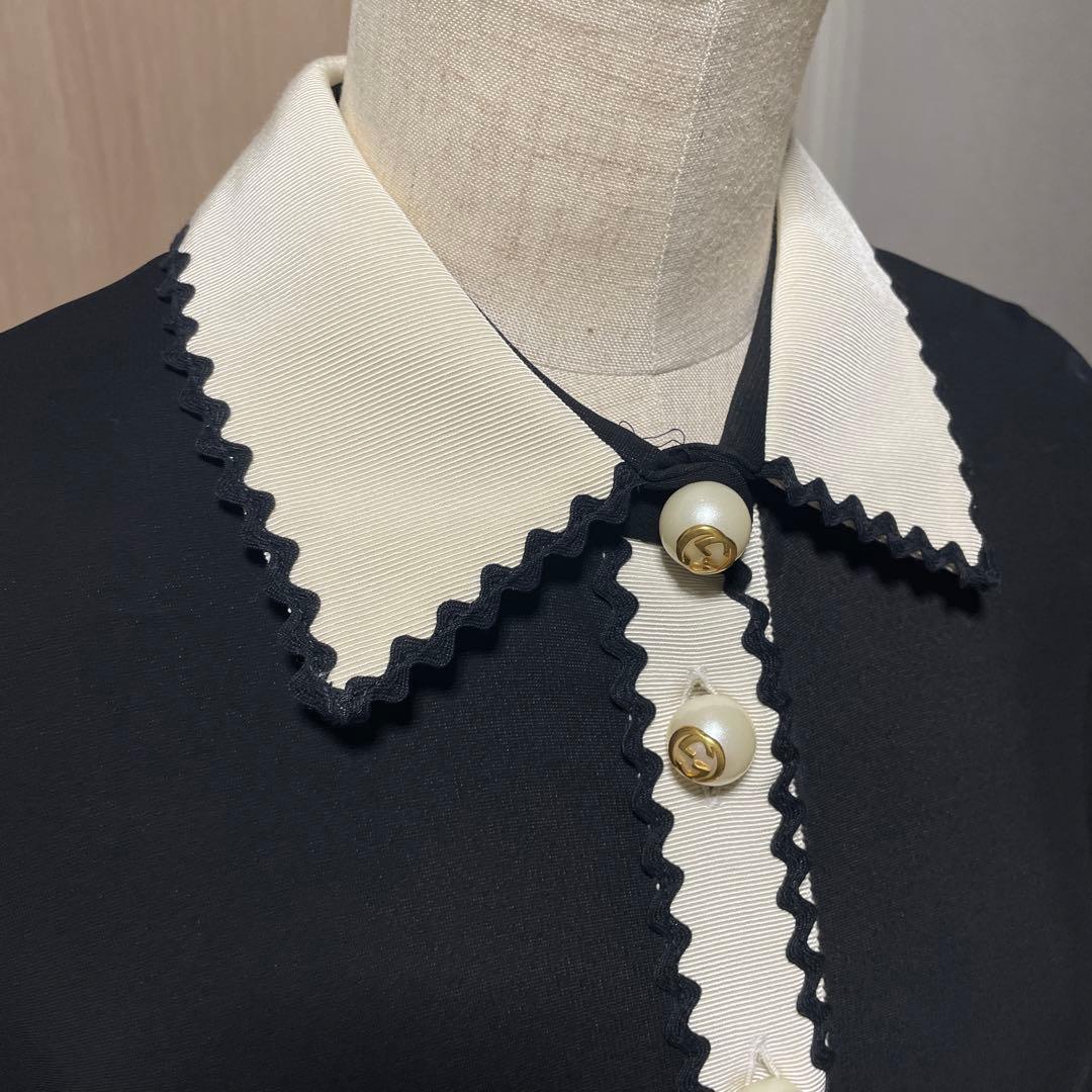 グッチ　ワンピース　パールロゴ入り　ブラックLサイズ