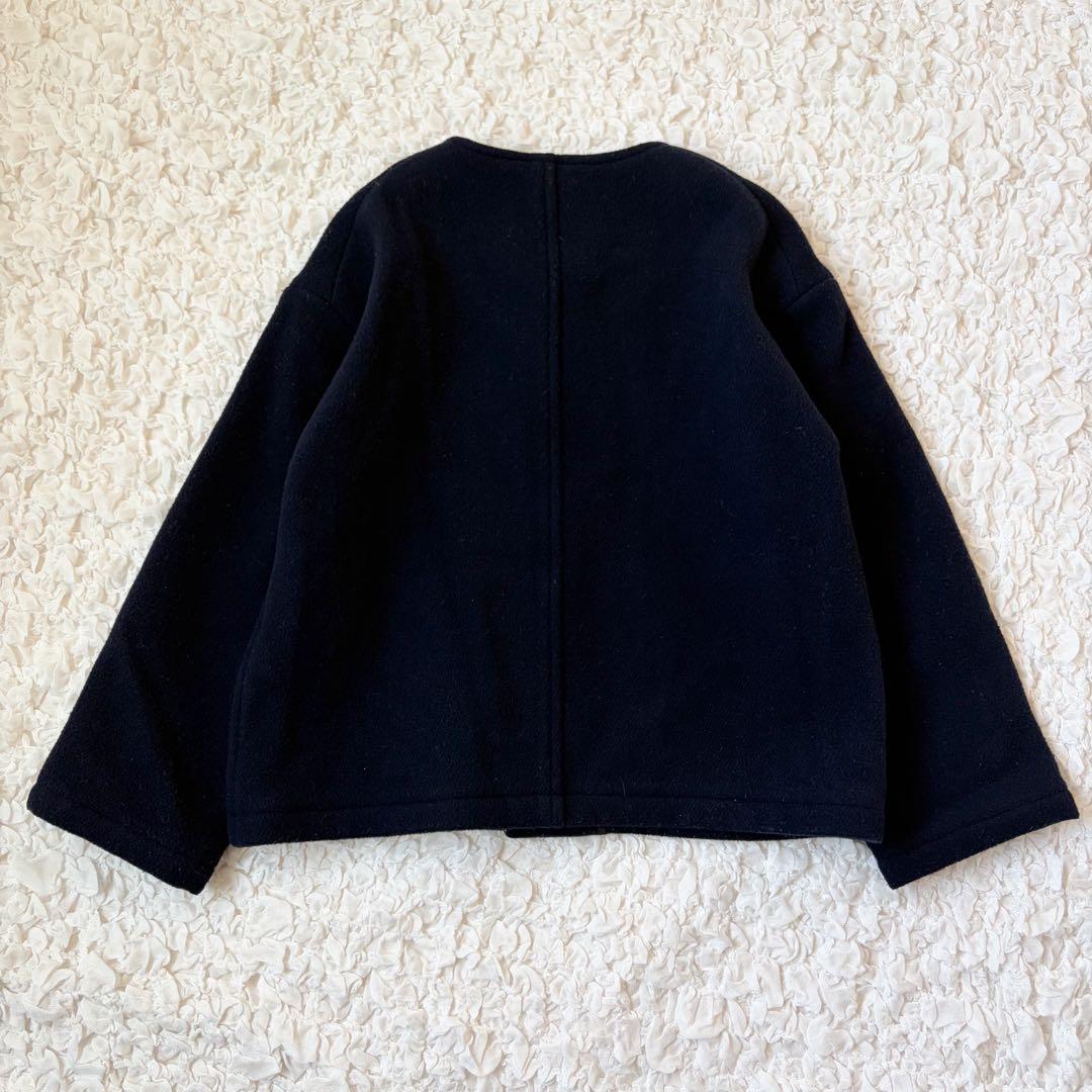 ダントン ノーカラー ウールコート ポケット付き 大きなボタン 紺 38