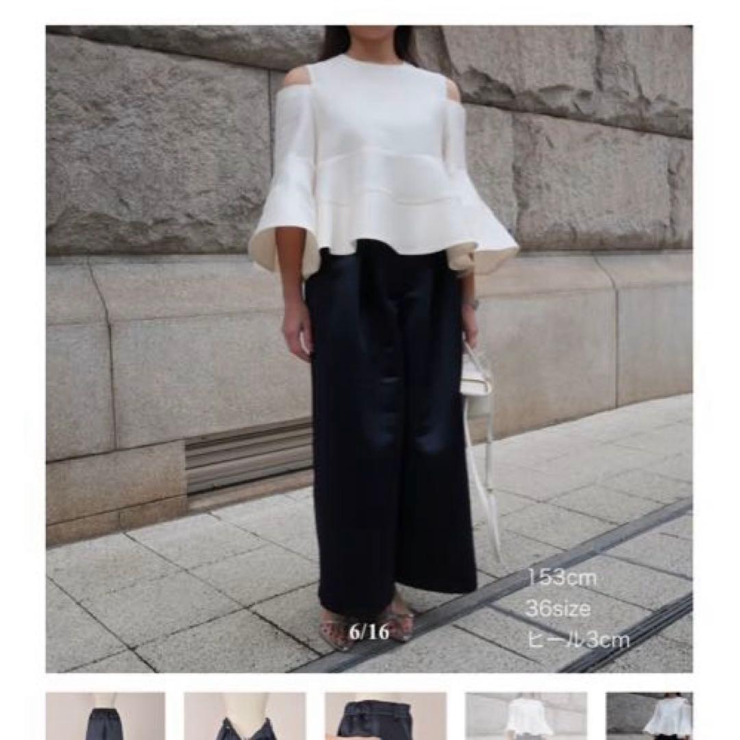 heve. サテンフレアガウチョパンツ　ネイビー