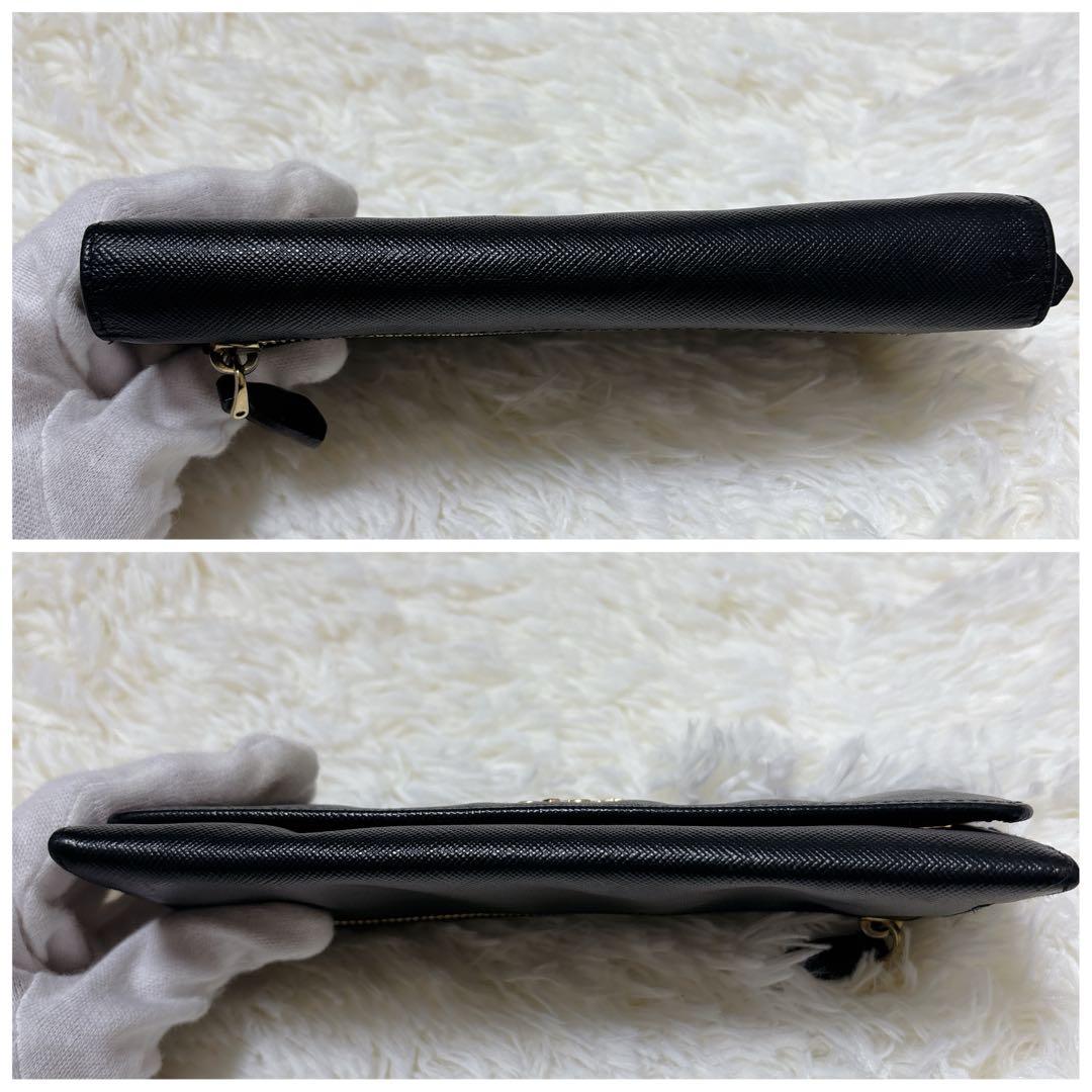 美品✨プラダ バイカラー フラップ 長財布 サフィアーノ ゴールド金具 黒 白