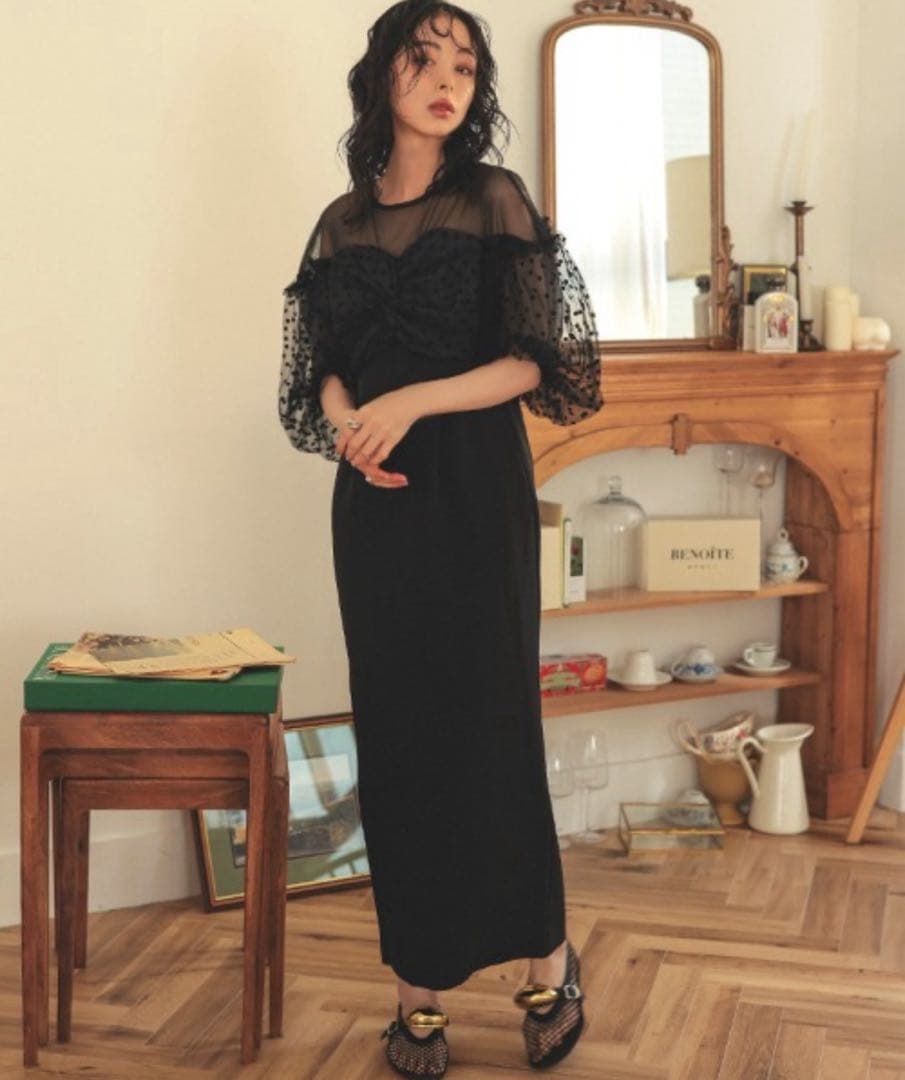 DONOBAN フロッキードットワンピース/オケージョンドレス