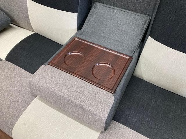 ソファーベッド　小テーブル付き　パッチワーク柄　グレーMIX　ソファ　新品