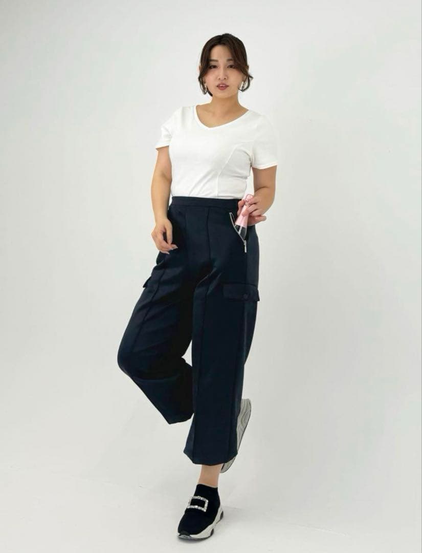 CINEMATIQ ストレッチカーゴパンツ ブラック Lサイズ