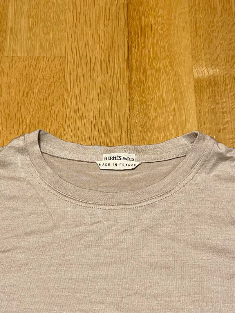 Hermes マルジェラ期 36 シルク混Tシャツ グレージュ