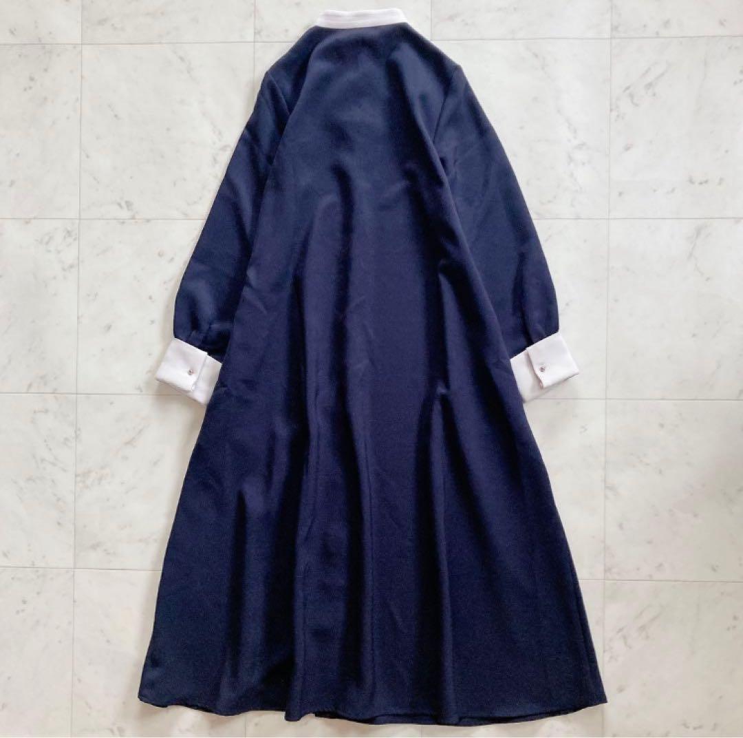 極美品　SHIPS any ダブルクロス　Aラインシャツワンピース　ネイビー