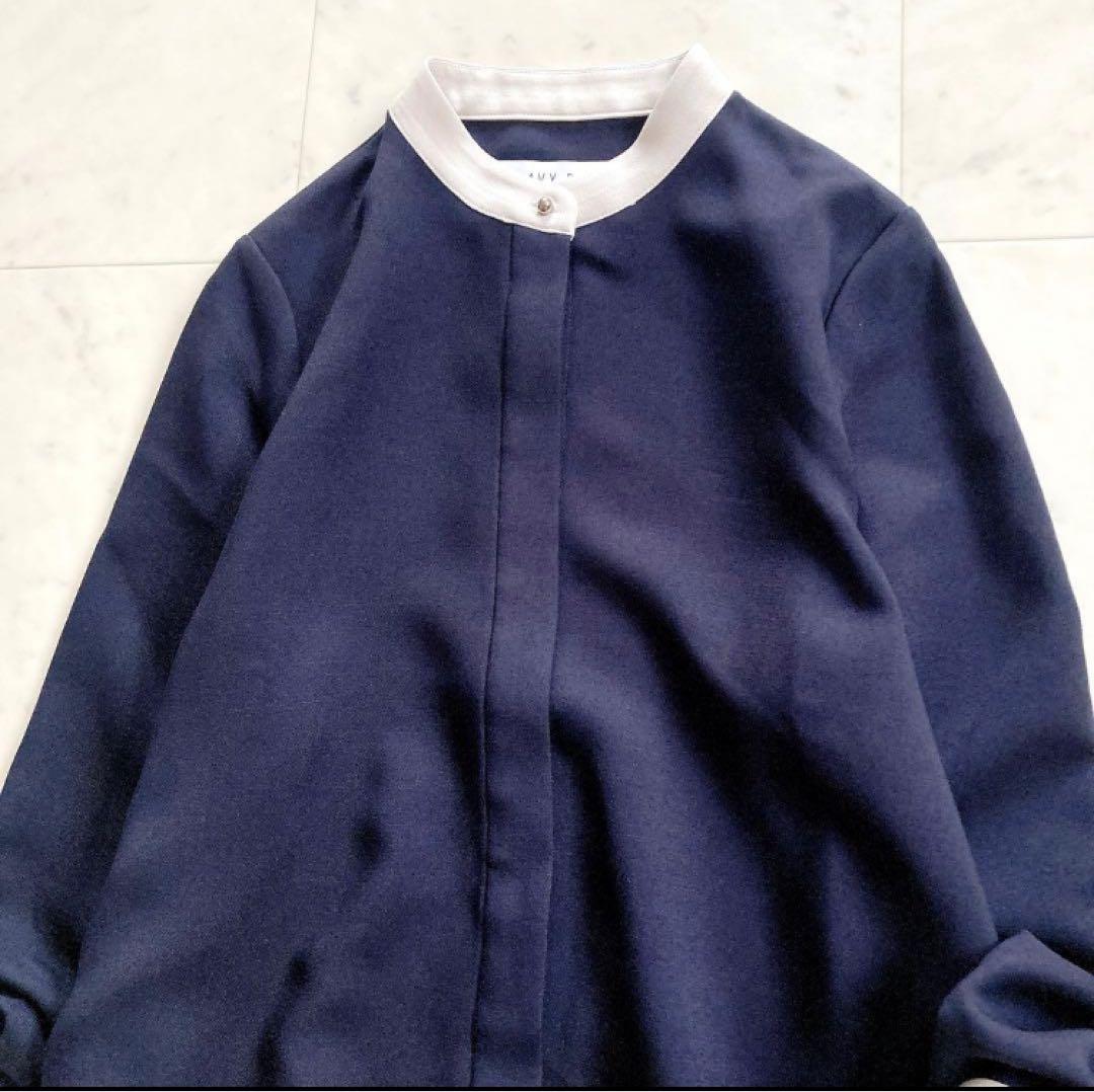 極美品　SHIPS any ダブルクロス　Aラインシャツワンピース　ネイビー