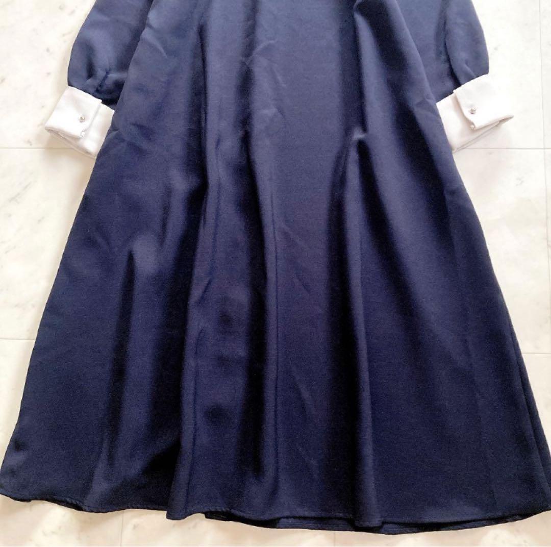 極美品　SHIPS any ダブルクロス　Aラインシャツワンピース　ネイビー