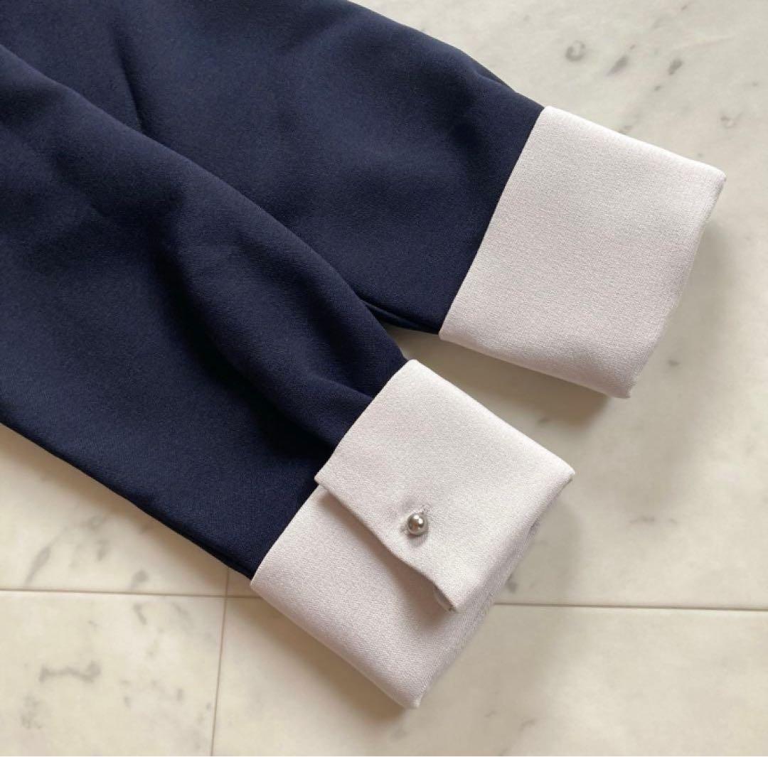 極美品　SHIPS any ダブルクロス　Aラインシャツワンピース　ネイビー