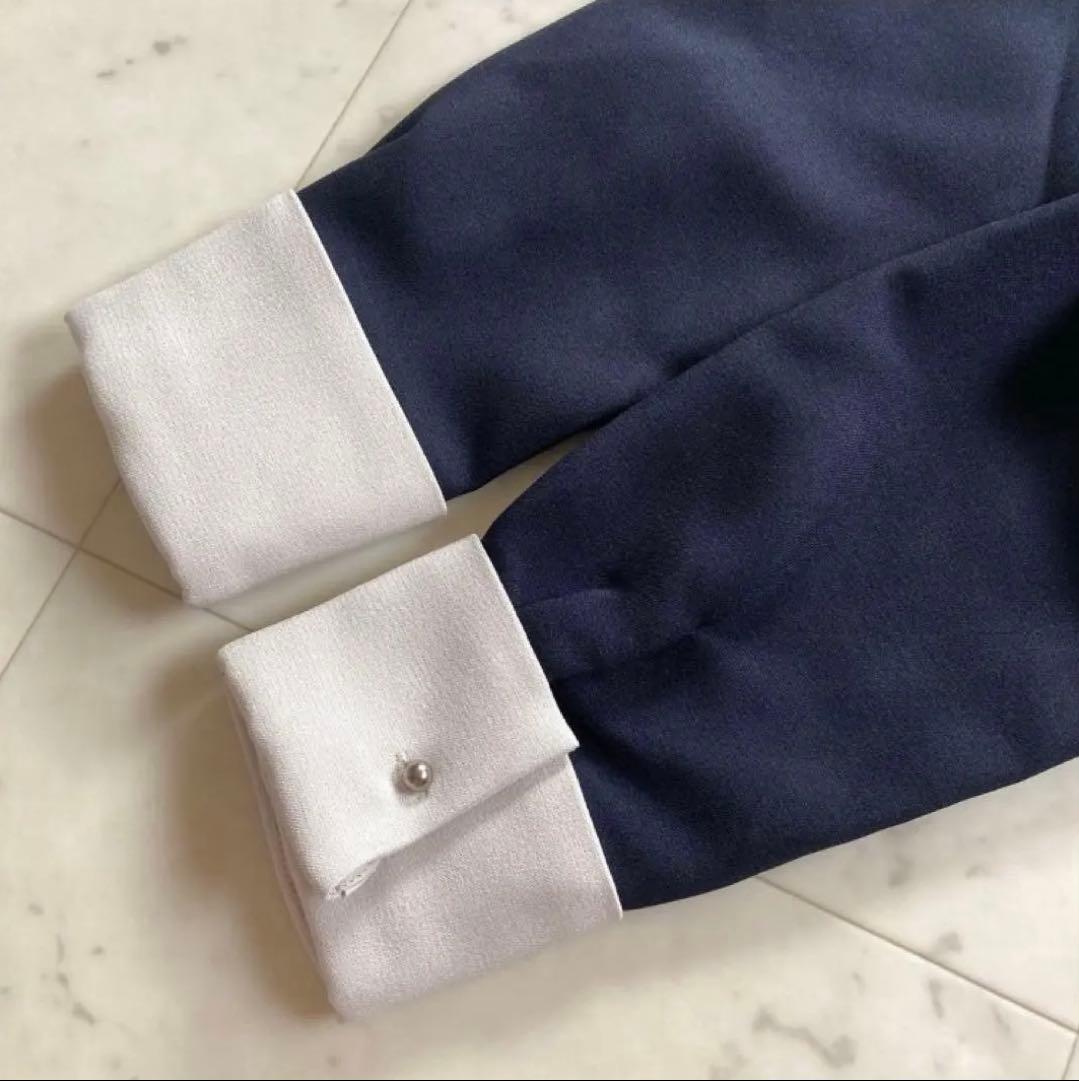 極美品　SHIPS any ダブルクロス　Aラインシャツワンピース　ネイビー