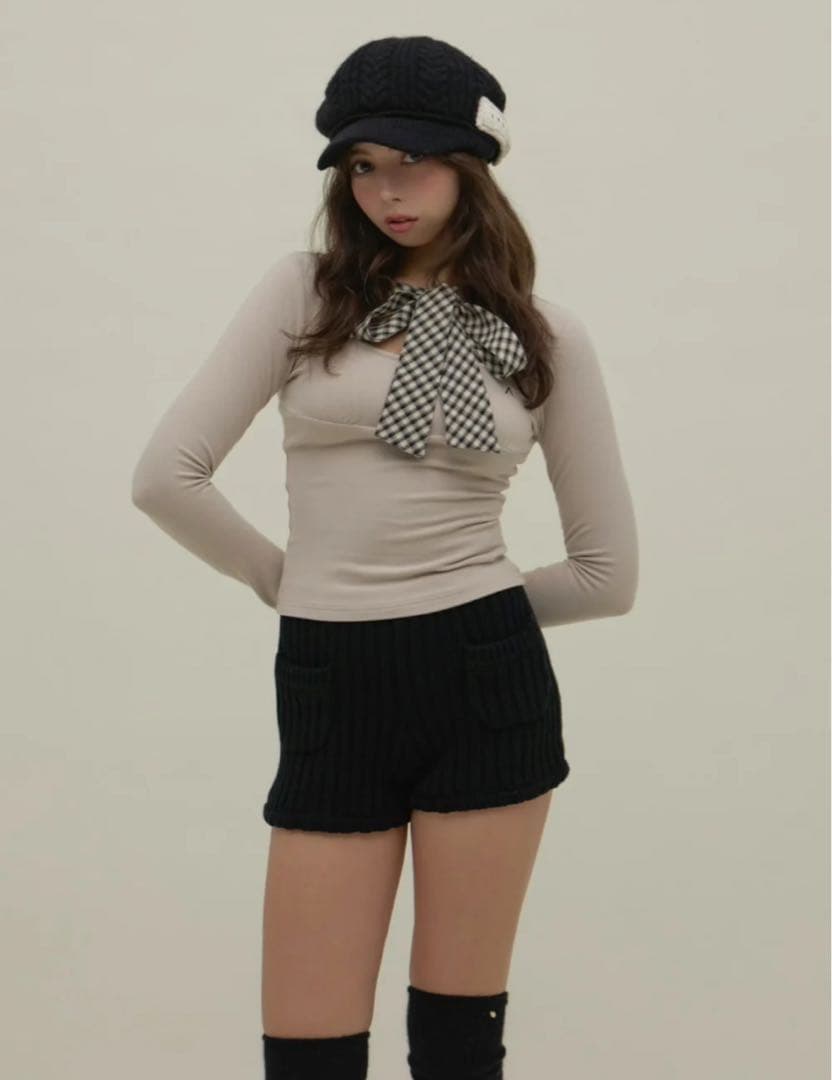 【新品未開封】Ami ribbon check tops