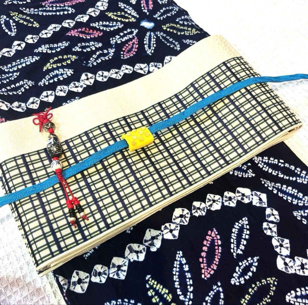 有松鳴海絞り 華やか 菊葉 手蜘蛛絞り 一部しつけ付き 手縫い濃紺 美品