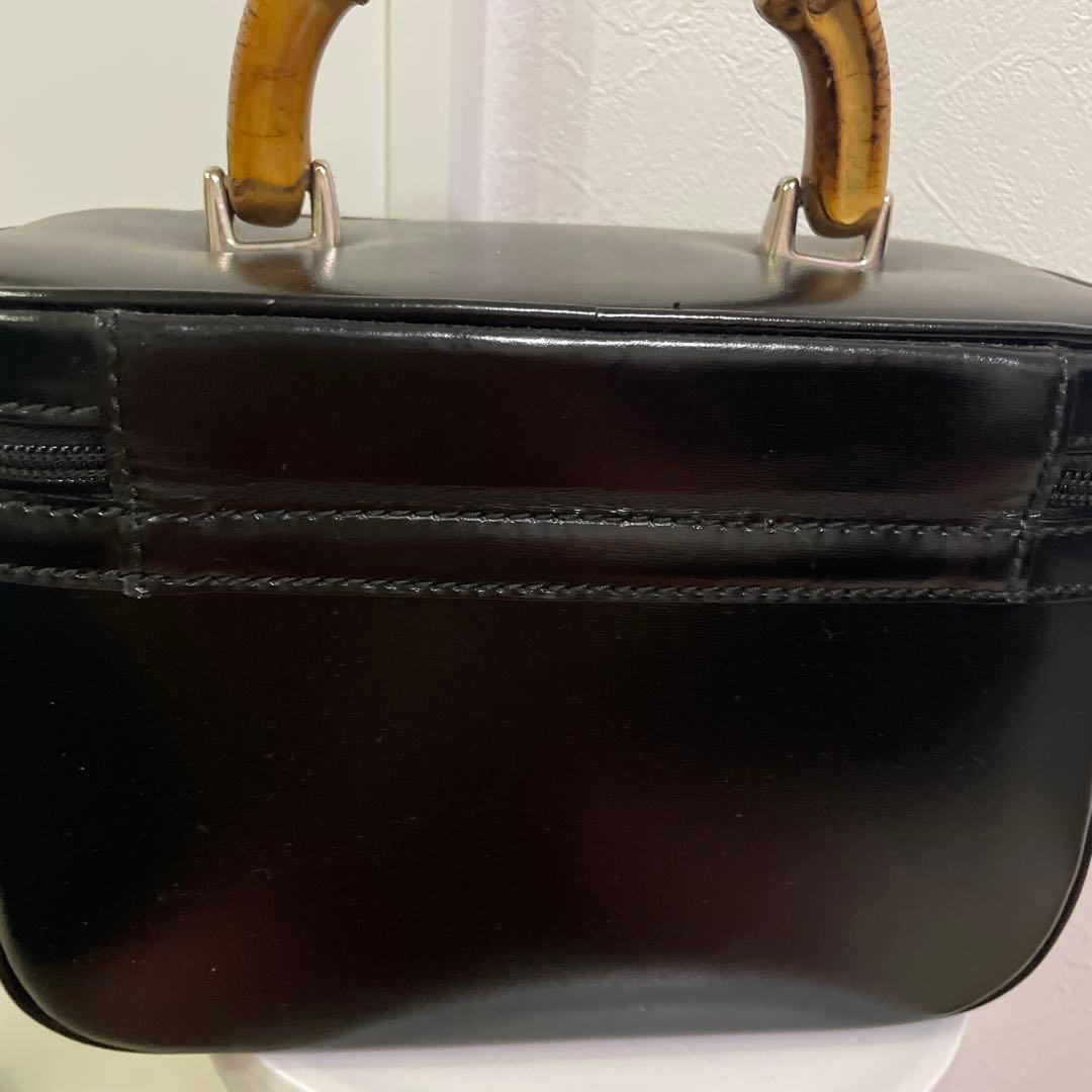 グッチ　バニティ黒レザー バンブーハンドル バッグ