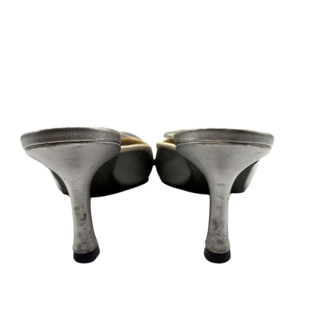 シャネル CHANEL バイカラー ミュール ココマーク シルバー