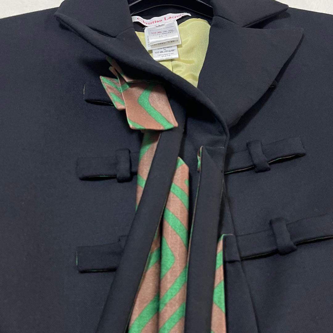 フランス製 クリスチャンラクロワ テーラードジャケット ウール 裏地シルク 黒