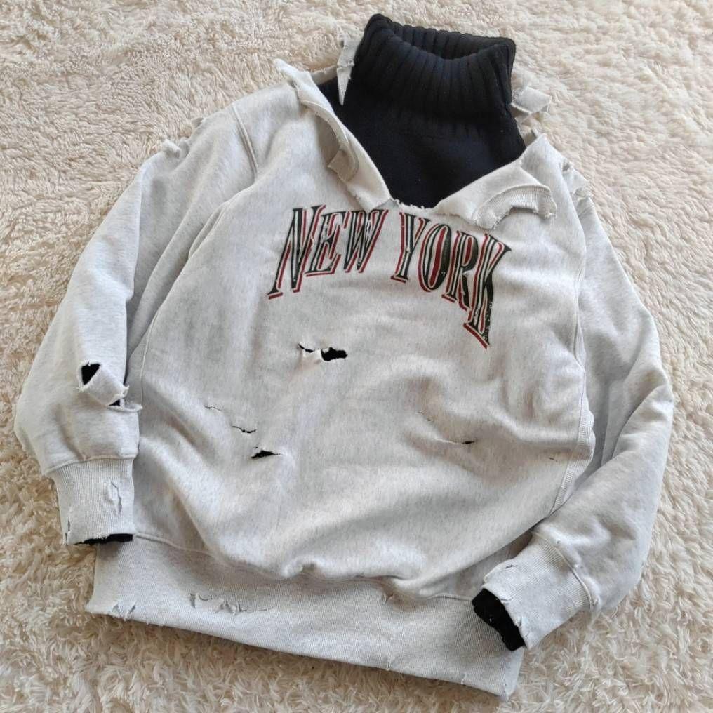 半壊 襤褸 クラッシュ NEW YORK ボロ加工 トレーナー 常田大希 L