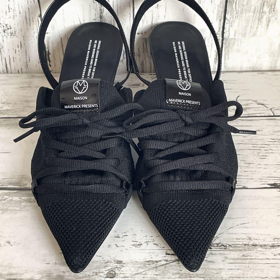 美品 ✨ メゾンマーベリックプレゼンツ レースアップ ミュール 黒 23.5cm