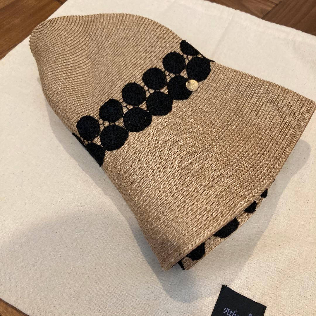 Athena New York 麦わら帽子 ベージュ/黒レース