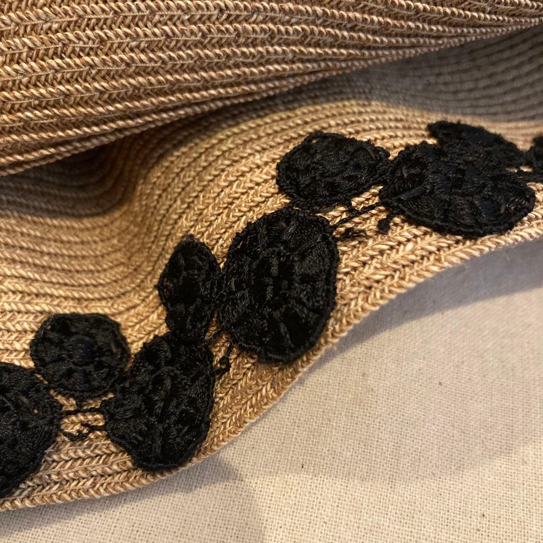 Athena New York 麦わら帽子 ベージュ/黒レース