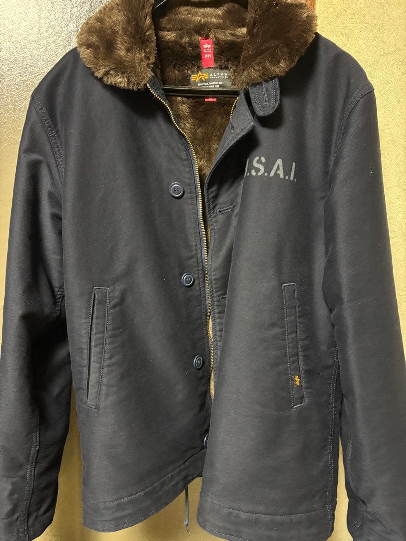 ALPHA N1デッキ ジャケット XL ボアジャケット ネイビー紺色 良品