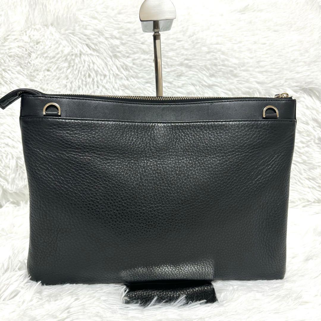 美品✨ ポールスミス 2way クラッチバッグ マルチストライプ シボ革 黒