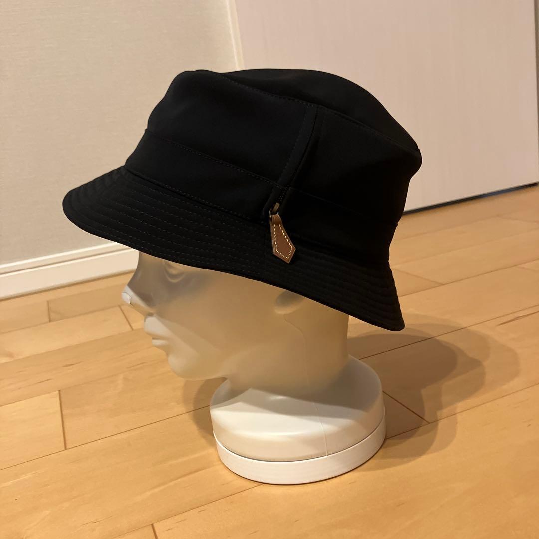 HERME エルメス ポリエステル バケットハット ブラック　レザージップ
