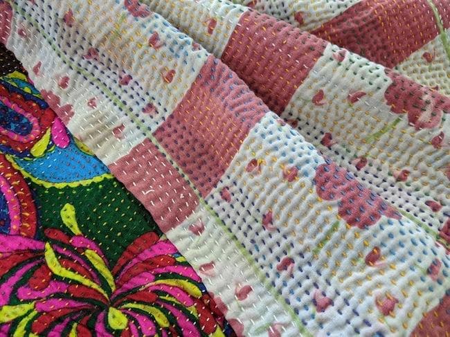 め*ん様 ヴィンテージ　ラリーキルト　グリーンブラウン