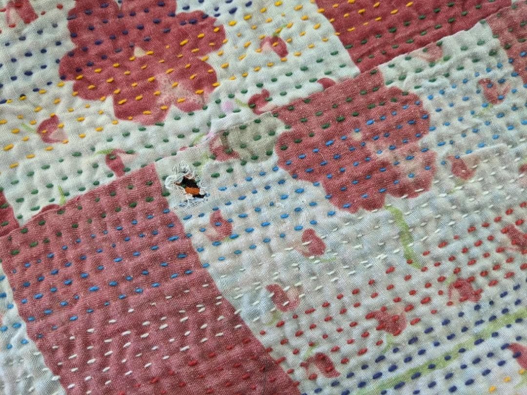 め*ん様 ヴィンテージ　ラリーキルト　グリーンブラウン