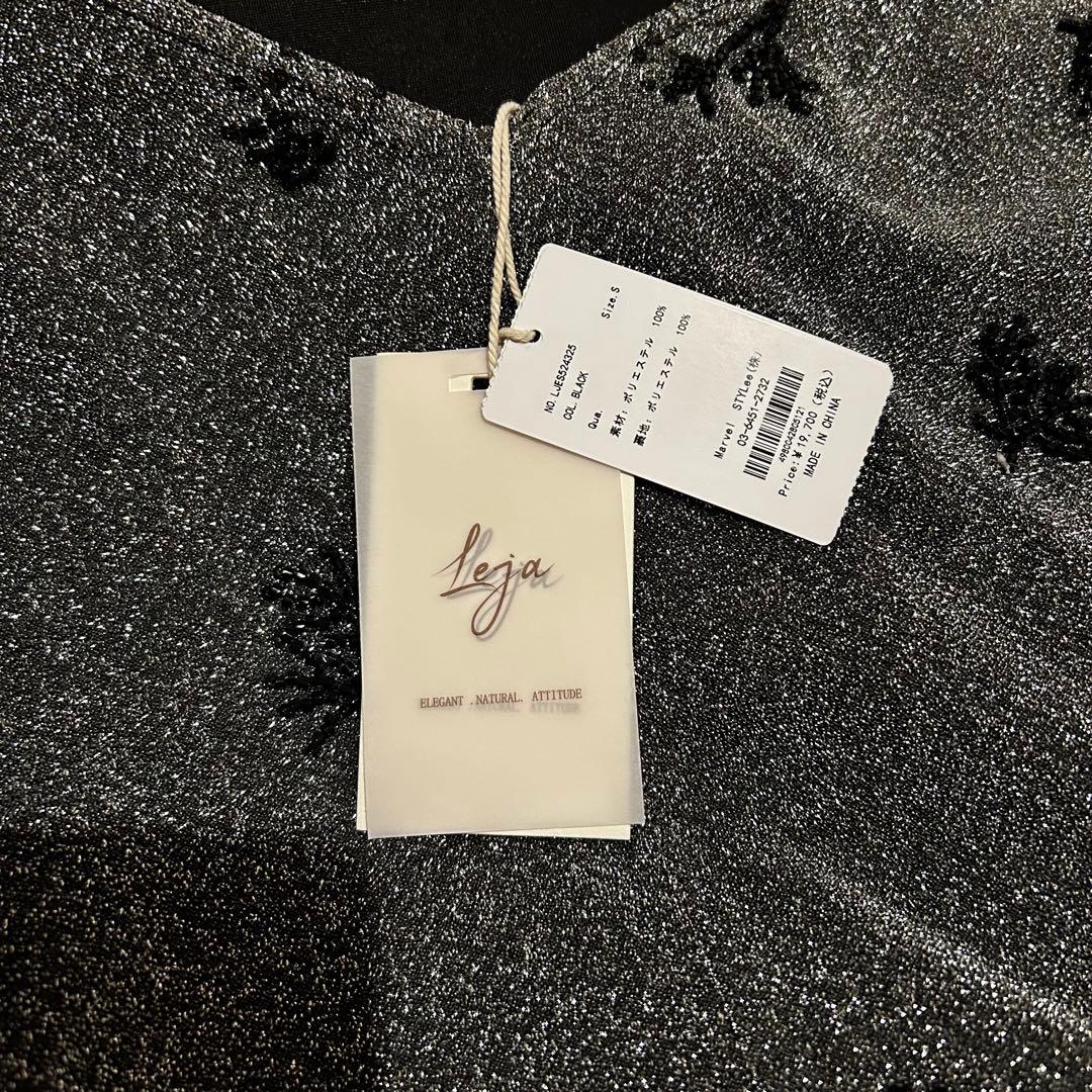 【Leja】　シアーパフスリーブグリッターIラインドレスワンピース タグ付