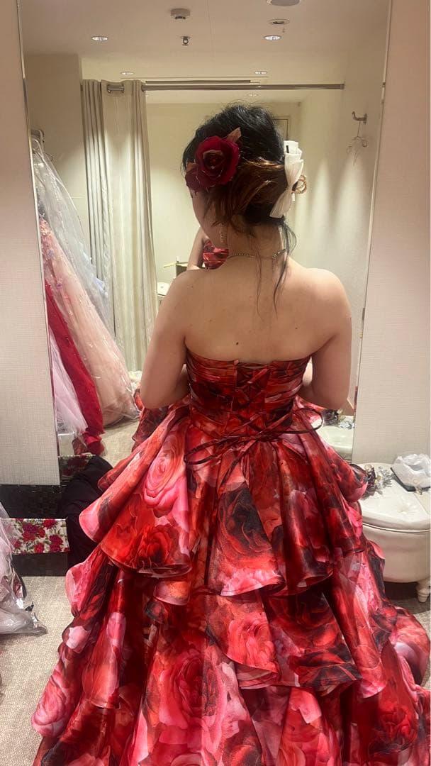 【最終】桂由美　カラードレス　総柄　レッド　赤　薔薇