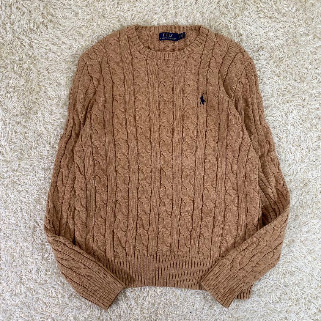【美品】ポロラルフローレン　ケーブルニット　ユニセックス　メンズ　茶　L相当