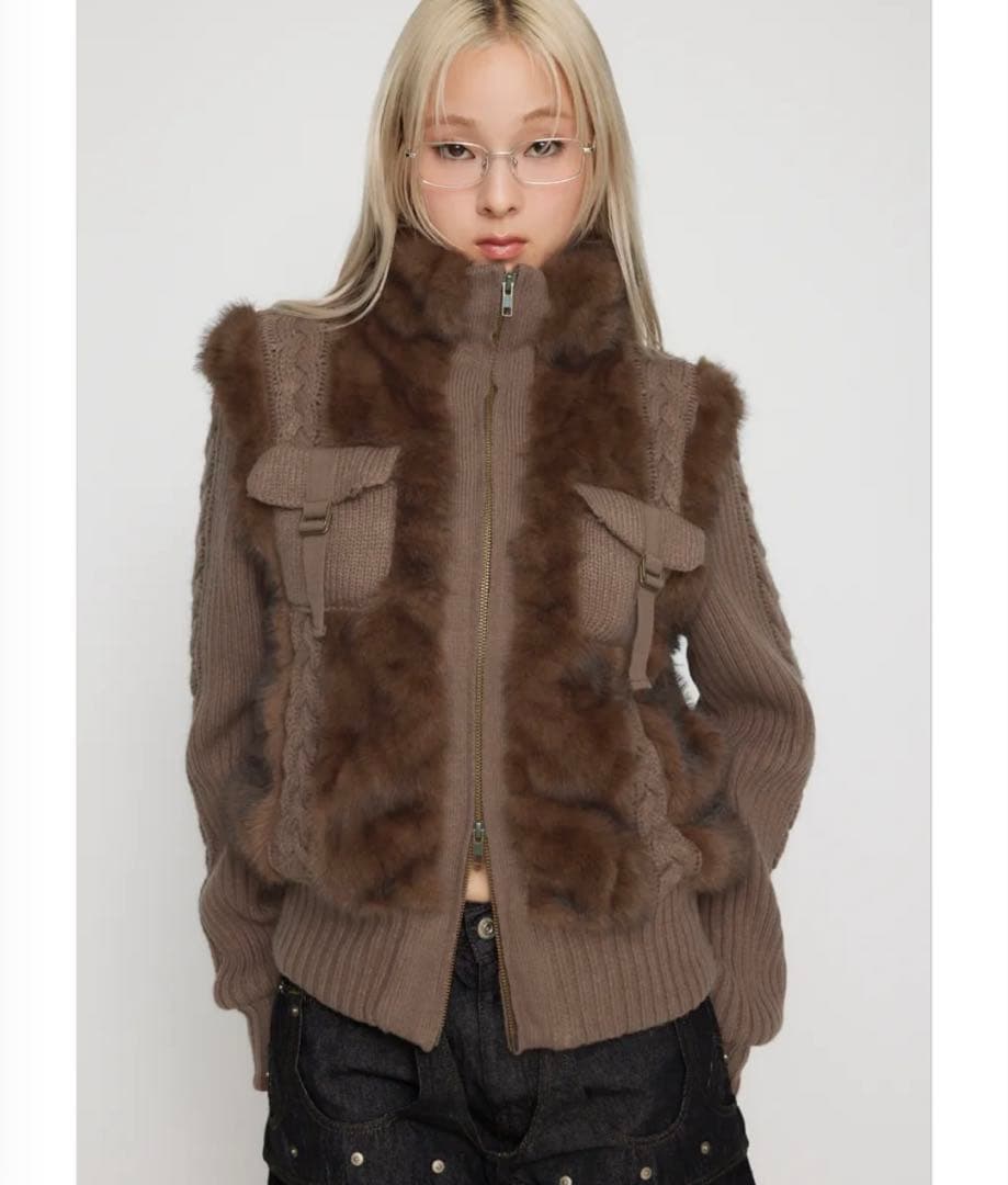 0*l様 LAGUA GEM CABLE KNIT FAUX FUR ブルゾン