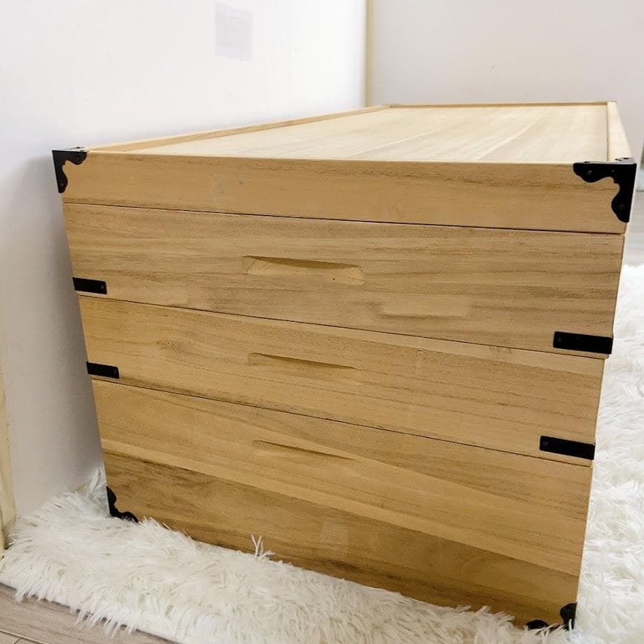 美品！ 桐箱 衣装箱 蓋つき 衣装ケース 桐ケース 3段 着物 【中古品】★