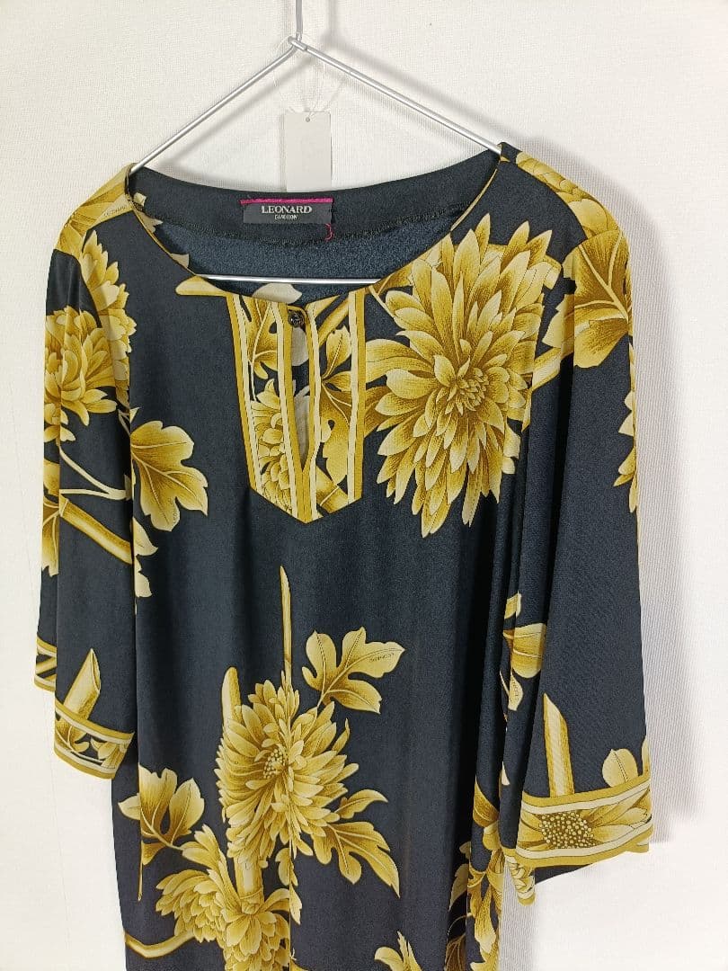 もりごんLEONARD カンカン素の花柄チュニック【XLサイズ】【七分丈】