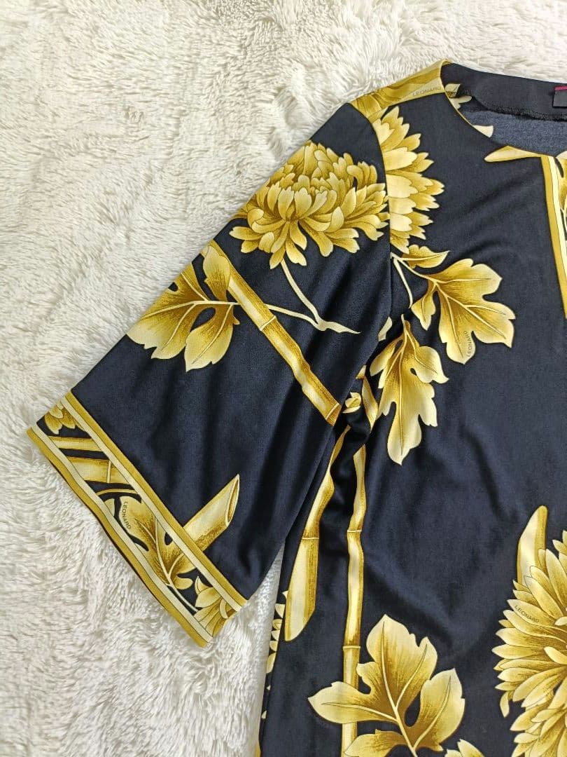 もりごんLEONARD カンカン素の花柄チュニック【XLサイズ】【七分丈】