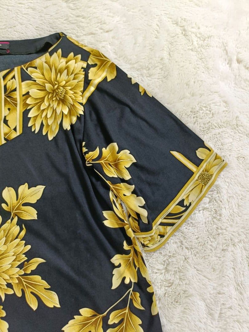 もりごんLEONARD カンカン素の花柄チュニック【XLサイズ】【七分丈】