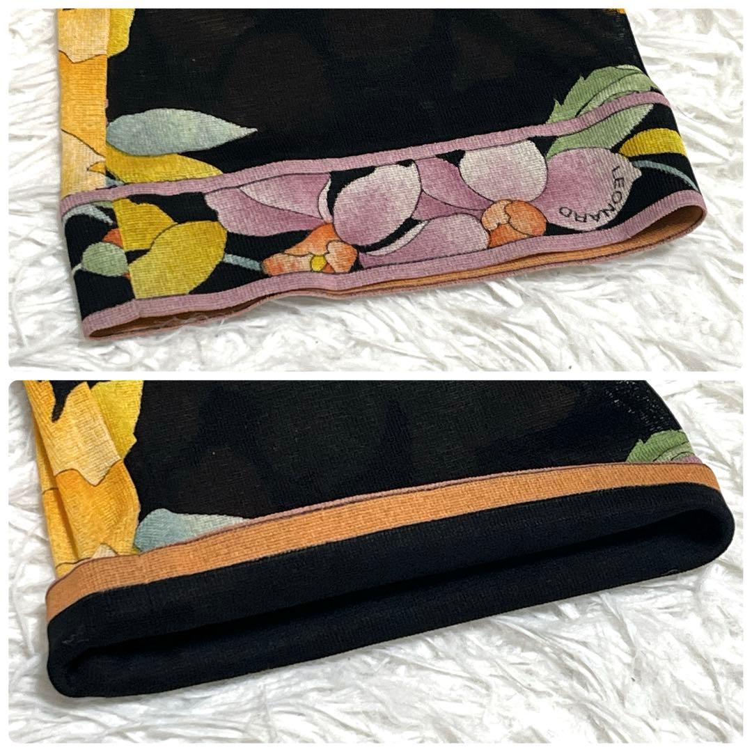 【稀少サイズ LL】レオナール チュニック カンカン素材 花柄 ブラック