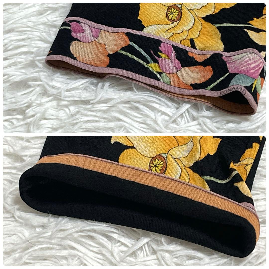 【稀少サイズ LL】レオナール チュニック カンカン素材 花柄 ブラック