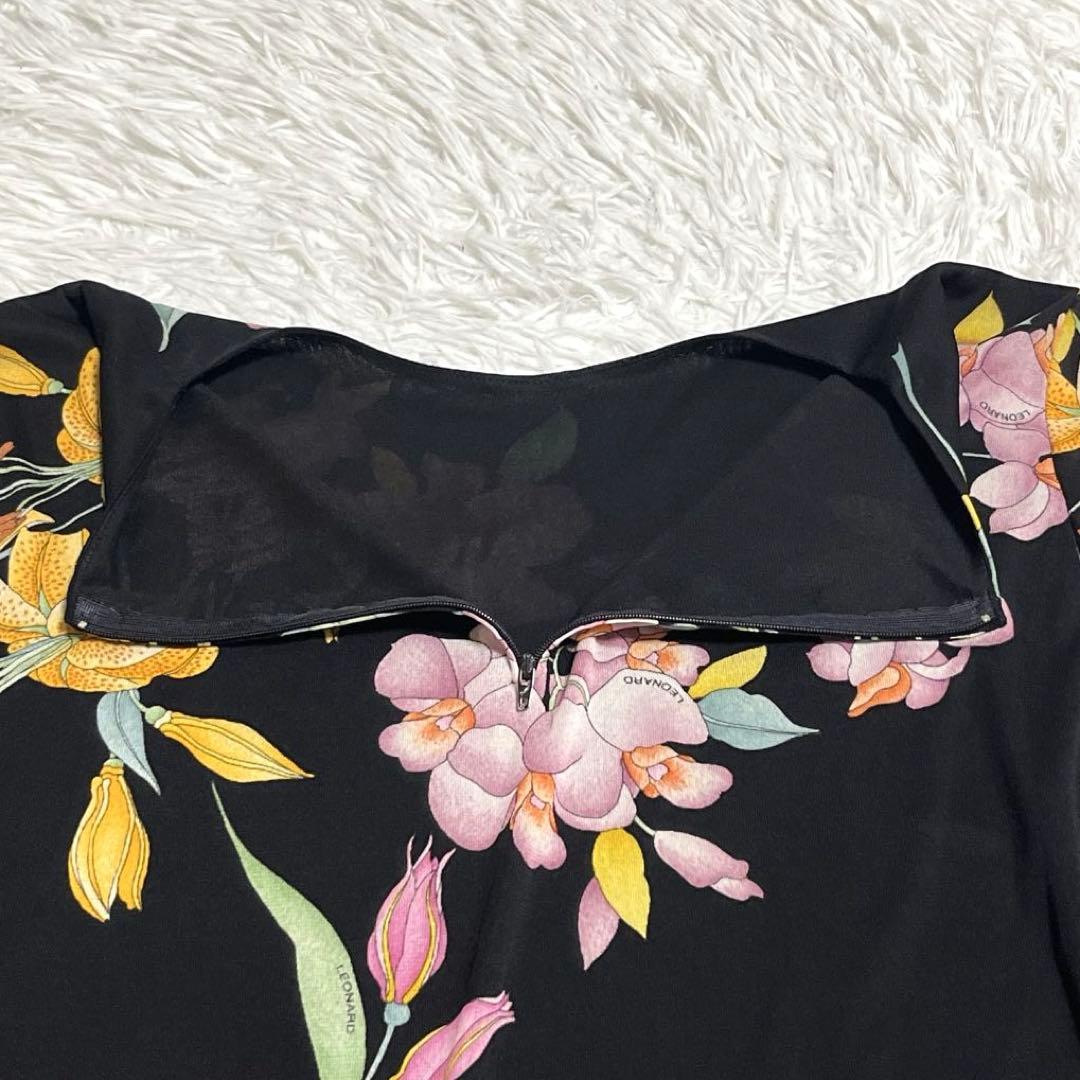 【稀少サイズ LL】レオナール チュニック カンカン素材 花柄 ブラック