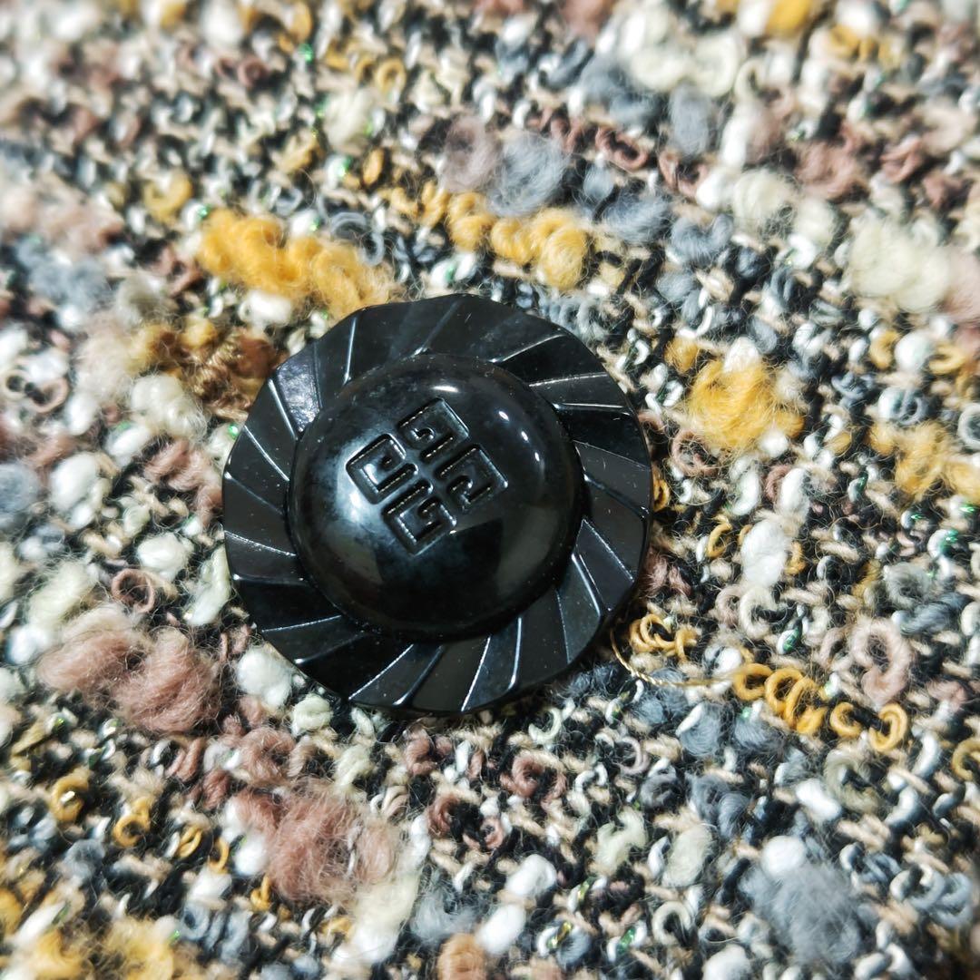 ジバンシィ　テーラードジャケット　ミックスツイード　ブークレ　ロゴ彫刻ボタン