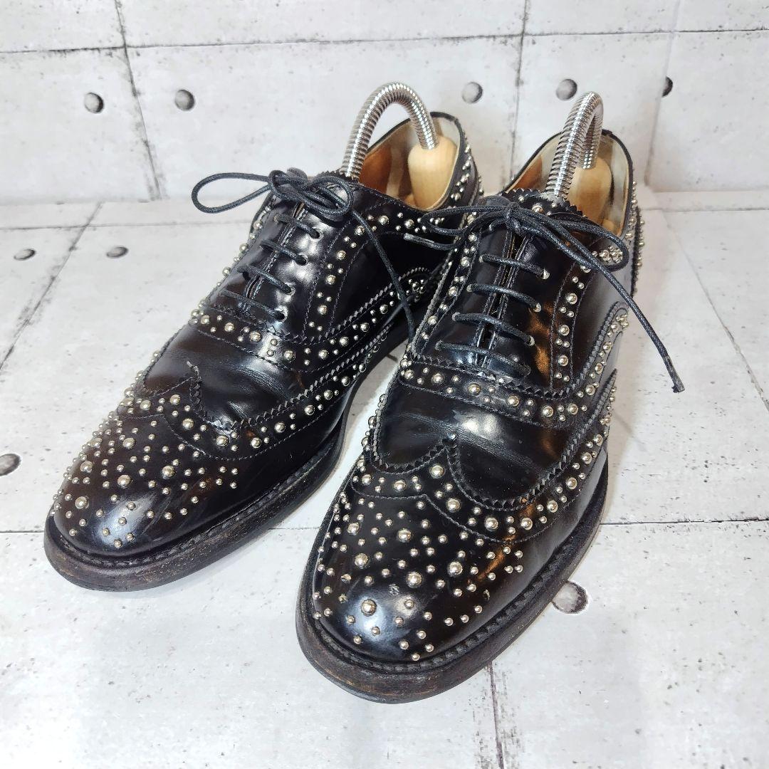 チャーチ BURWOOD スタッズ 37 黒 ウィングチップ バーウッド