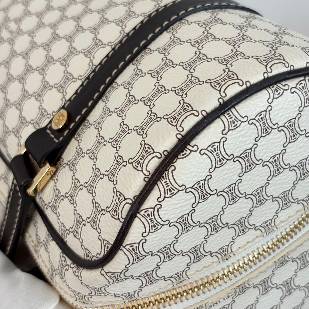 【美品】セリーヌ マカダム柄ハンドバッグ ミニボストンバッグ ホワイト系 127