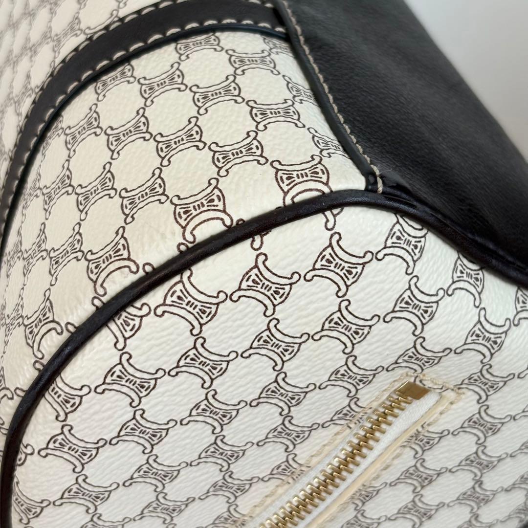 【美品】セリーヌ マカダム柄ハンドバッグ ミニボストンバッグ ホワイト系 127