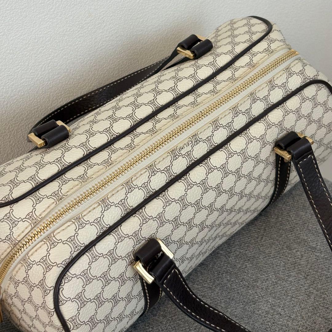 【美品】セリーヌ マカダム柄ハンドバッグ ミニボストンバッグ ホワイト系 127