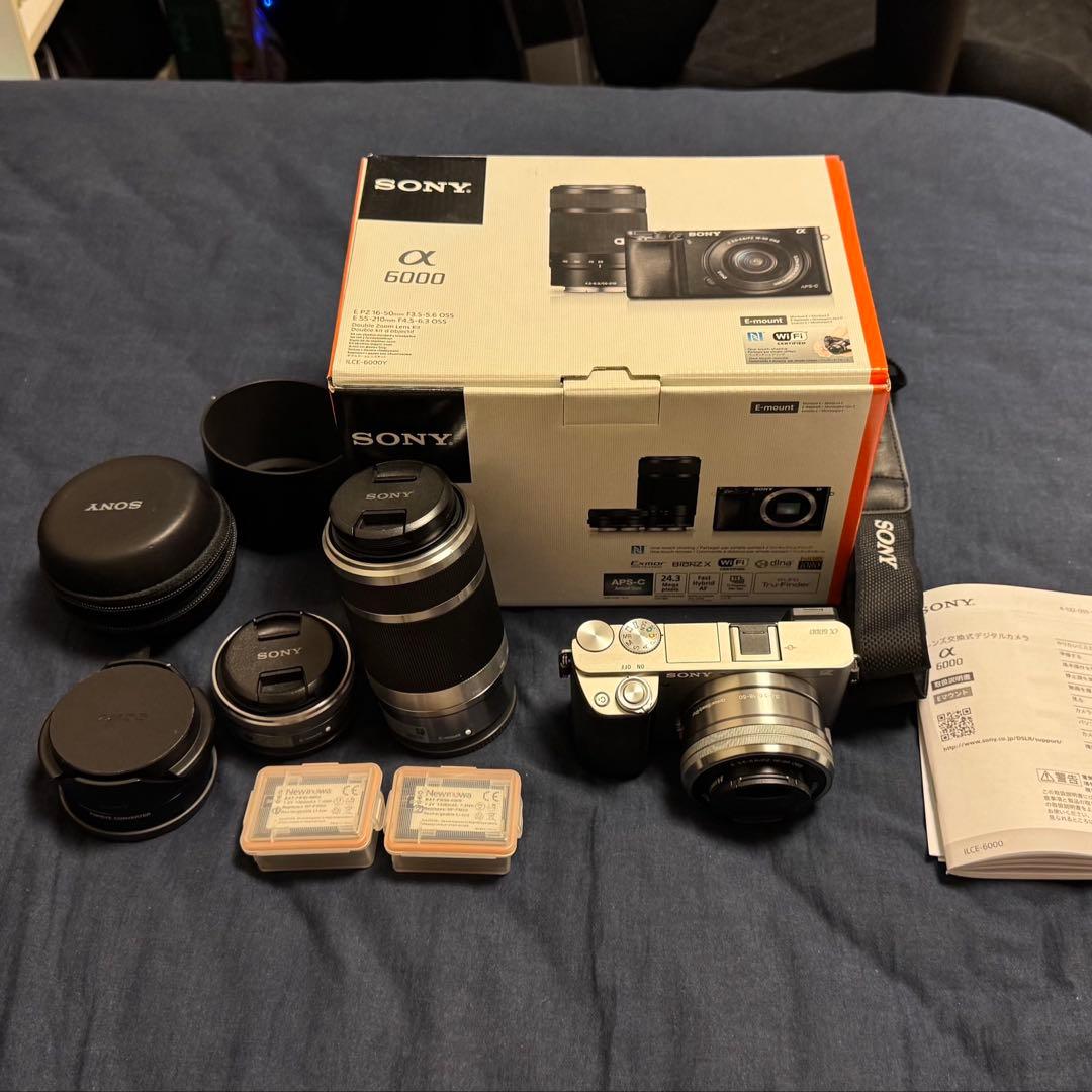 SONY α6000 ダブルズームレンズキット ブラック 箱付き、レンズ2つ付き