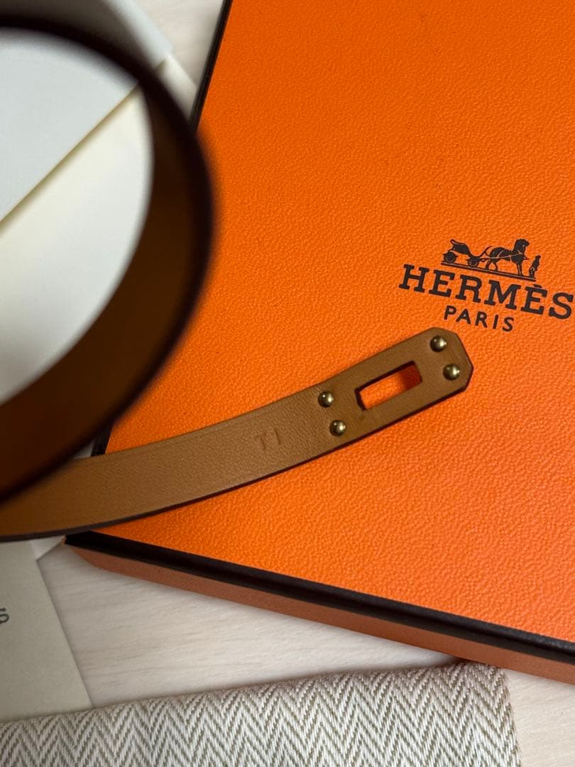 美品 エルメス レザーブレスレット ミニケリー エトゥープ ピンクゴールド T1