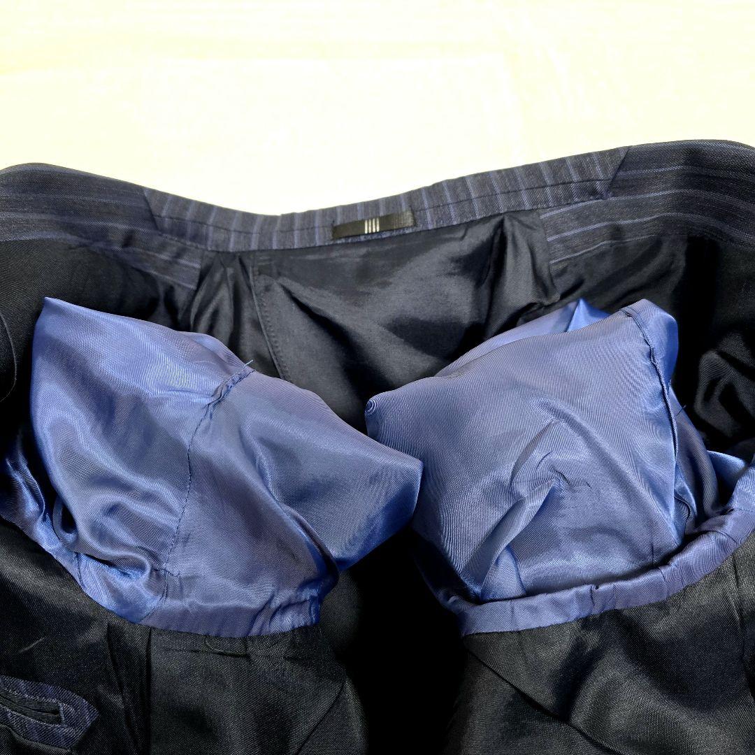 スーツセレクト 3ピース ビジネススーツセットアップ ストライプ ネイビー A6