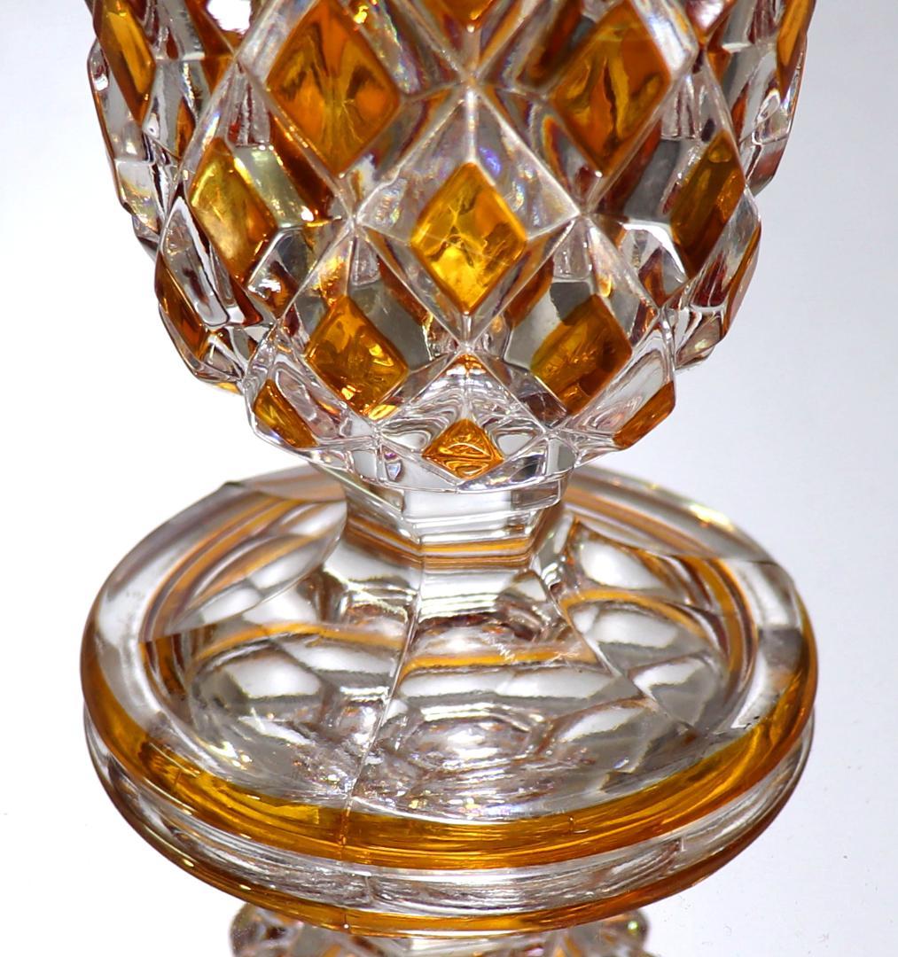 オールド・バカラ 最高級 琥珀色被せ ディアマン・カレ 大型 花瓶 アンバー色